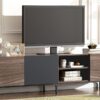 Modern TV With 3 Cabinets & Open Shelves, Color-Matching Media Console Table For Tvs Up To 80'', Entertainment Center With Drop Down Door For Living Room - Dark Brown - Image 22