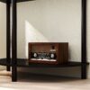 Boho Rattan Semi Circle End Table With Sliding Door, Elegant Wood Accent Table With Storage And Bottom Shelf - Black - Image 12