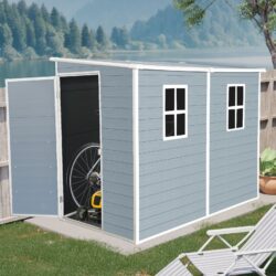 Outdoor Storage Shed With Floor Resin Shed With Two-Window, Waterproof, Lockable Doors For Patio, Yard, Lawn - Gray