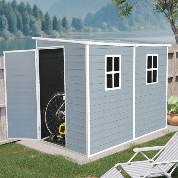 Outdoor Storage Shed With Floor Resin Shed With Two-Window, Waterproof, Lockable Doors For Patio, Yard, Lawn - Gray
