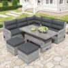 Outdoor Furniture Set Patio Rattan Furniture Set With An Adjustable Table, Recliners With Extendable Side Tables, And 2 Ottomans For Patio, Lawn, Backyard, Pool - Gray - Image 11