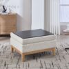Upholstered Storage Ottoman With Reversible Lid Coffee Table, Foot Stool Square Footrest With Rubberwood Legs For Living Room Bedroom Entryway And Office - Ivory - Image 8