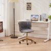 Office Desk Chair, Upholstered Home Office Desk Chairs With Adjustable Swivel Wheels, Ergonomic Office Chair For Living Room, Bedroom, Office, Vanity Study - Dark Gray - Image 18