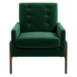 Cole - Solid Wood Lounge Chair - Green Fabric