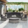 Elegant Patio Furniture Set Outdoor Daybed Rattan Sectional With Cushions And Center Table - Gray - Image 9