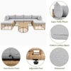 7 Pieces Outdoor Patio Furniture, All-Weather Rattan Sectional Sofa Set With Thick Cushions And Pillows, Freely Combined Conversation Sets For Garden, Backyard, Balcony - Gray - Image 6