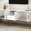Modern TV Stand For TV Up To 70", TV Cabinet With 1 Drawer, 2 Cabinets And Metal Legs, Handles And Anti-Tip Device For Living Room - White - Image 6