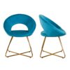 Modern Accent Velvet Chairs (Set of 2) Dining Chairs Single Sofa Comfy Upholstered Arm Chair Living Room Furniture Mid-Century Leisure Lounge Chairs With Golden Metal Frame Legs - Light Blue - Image 5