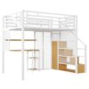 Full Size Metal Loft Bed With Wardrobe, Desk, Storage Shelves - White - Image 15