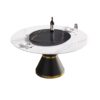 59.05" Modern Artificial Stone Round Carbon Steel Base Dining Table, Black Artificial Stone Turntable - White / Black - Image 8