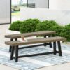 Cloud - Outdoor Bench With Acacia Wood Frame And Slat Panel Design (Set of 2) - Sandblast Gray / Black - Image 10