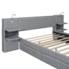 Queen Size Upholstered Platform Bed With Reading Lights, Drawers, Trundle And Shelves - Gray - Image 14