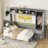 Queen Size Murphy Wall Bed With Closet And Drawers - Gray - Image 12