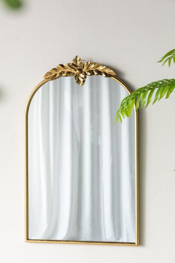 Arched Wall Mirror With Metal Frame, Wall Mirror For Living - Gold