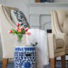 Ceramic Garden Stool, Small Side Tabel - White / Blue - Image 6