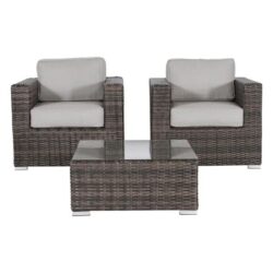 2 Person Seating Set With Cushions - Dark Brown / Gray
