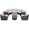 9 Pieces Outdoor Half-Moon Patio Sofa Set, Round Sofa Set, Modern Style Sofa - Brown / Beige - Image 13