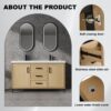 Original 60" Freestanding Bathroom Vanity With Double Resin Sink Plywood Soft Closing Doors & Drawers - Oak - Image 2