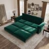 King Pull Out Sofa Bed, 3 In 1 Velvet Convertible Sleeper Sofa With Nailhead Trim & Rolled Arm, Multi Functional Sofa Bed For Living Room, Bedroom, Apartment, Office - Green - Image 2