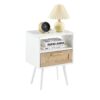 15.75" Rattan End Table With Power Outlet & USB Ports, Modern Nightstand With Drawer And Solid Wood Legs, Side Table For Living Room, Bedroom - White - Image 5