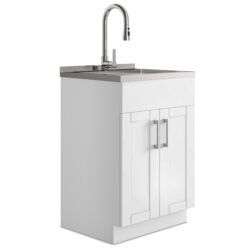 Shaker - Modern Wide, Laundry Cabinet With Faucet And Stainless Steel Sink - White