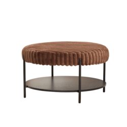 Upholstered Round Ottoman Coffee Table Foot Rest With Metal Legs - Brown