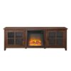 Modern Farmhouse 2 Door Glass Windowpane 70" Fireplace TV Stand For 80" TVs - Dark Walnut - Image 2