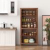 Homcom - 4-Door Kitchen Pantry, Freestanding Storage Cabinet With 3 Adjustable Shelves For Kitchen, Dining Or Living Room - Oak - Image 9