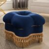 Ellen - Upholstered Clover Ottoman With Gold Bullion Fringe - Navy Blue - Image 10