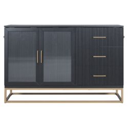 Queen Murphy Bed With Frosted Glass Doors Design, Fake Drawers, Metal Legs - Black