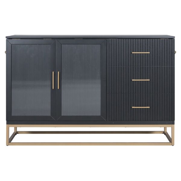 Queen Murphy Bed With Frosted Glass Doors Design, Fake Drawers, Metal Legs - Black