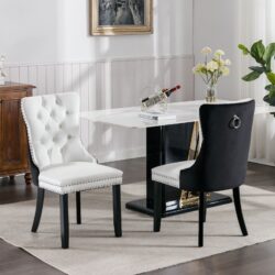 Nikki - Modern, High-End Tufted Solid Wood Contemporary And Velvet Upholstered Dining Chair With Wood Legs Nailhead Trim (Set of 2) - White / Black
