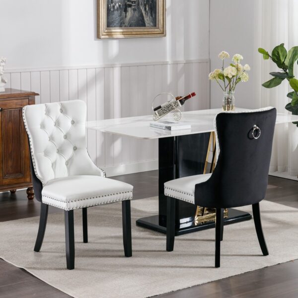 Nikki - Modern, High-End Tufted Solid Wood Contemporary And Velvet Upholstered Dining Chair With Wood Legs Nailhead Trim (Set of 2) - White / Black