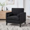 Wide Modern Farmhouse Performance Accent Chair With Black Legs, Wood Base Reading Armchair Single Sofa With 2 Bolster Pillows For Living Room Offices And Lounge - Black - Image 5