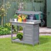 Outsunny - Outdoor Potting Bench Table, Garden Work Station With Storage Cabinet, Open Shelf And Steel Tabletop - Gray - Image 2