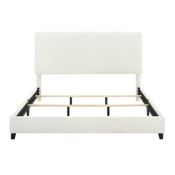 King Size Boucle Upholstered Platform Bed - White
