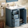 Bathroom Vanity With Ceramic Sink Combo, Frame Bathroom Storage Cabinet, Freestanding Vanity Set With 3 Drawers & Soft Closing Doors - Indigo - Image 25