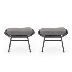 Outdoor Modern Boho Wicker Ottoman With Cushions (Set of 2) - Gray