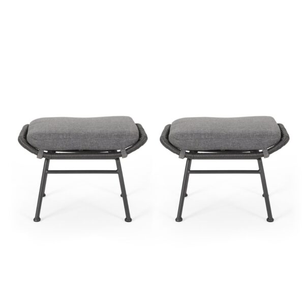 Outdoor Modern Boho Wicker Ottoman With Cushions (Set of 2) - Gray