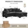 2 Seater L Shaped Chaise Sofa With Reversible Cushion Corduroy Fabric, USB - C Charging Port, Storage Pocket, Convertible Left / Right Design For Living Room - Gray - Image 3