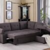 Katie - Linen Sleeper Sectional Sofa With Storage Ottoman, Storage Arm - Brown - Image 8
