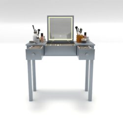 Vanity Table With LED Lights, Flip-Top Mirror And 2 Drawers, Jewelry Storage - Sleek Gray
