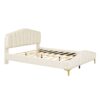 Queen Size Platform Bed With Thick, Stylish Stripe Decorated Bedboard And Elegant Leg - Beige - Image 3