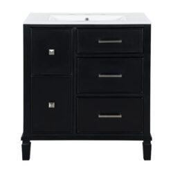 Bathroom Vanity With Ceramic Sink, Flip Out Drawer Design For Plumbing, Soft Close Drawers - Black