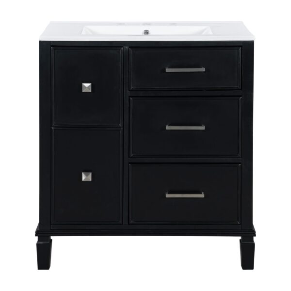 Bathroom Vanity With Ceramic Sink, Flip Out Drawer Design For Plumbing, Soft Close Drawers - Black