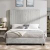 Queen Size Minky Stone Upholstered Platform Bed - Image 9
