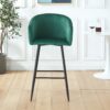 Counter Height Bar Stool, Metal Legs, Velvet Upholstered For Pub, Restaurant, Kitchen Island (Set of 2) - Black / Green - Image 3