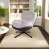 360° Swivel Office Chair, Modern Chenille Chair With And Metal Base Frame, No Wheels, Accent Chair - White - Image 12