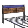 Modern Full Size Metal Platform Bed Frame With Wooden Headboard USB Charging Station Storage Drawers LED Lights - Black / Brown - Image 10