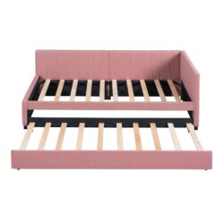 Upholstered Daybed With Trundle Twin Size Sofa Bed Frame No Box Spring Needed, Linen - Pink